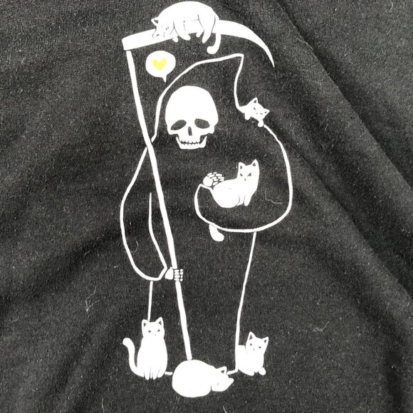 Mens Hoodie Sweatshirt Large Pullover Death Is A Cat Person Grim Reaper Casual - Picture 7 of 9